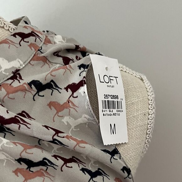LOFT Multicolor Horse Print Blouse Tie Back SZ M NWT - Picture 3 of 10